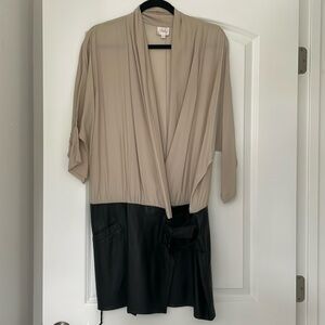 Parker, beige and black leather shift dress size large